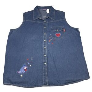 Vintage Disney Denim Vest Shirt Women's 22W/24W Jerry‎ Leigh Eeyore Pearl Snap
